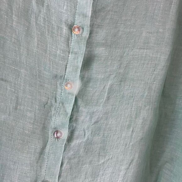 Tahari Top womens 1X Green Blue 100 % Linen Roll Tab Button Down Tunic Cottagcor - Picture 5 of 7